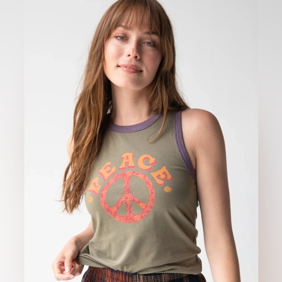 NATURAL LIFE | Peace Graphic Tank Top - Olive and Purple - Picture 2 of 8